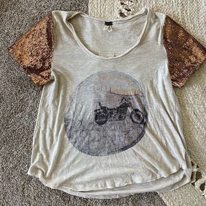 Free people graphic tee with sequin sleeve detail